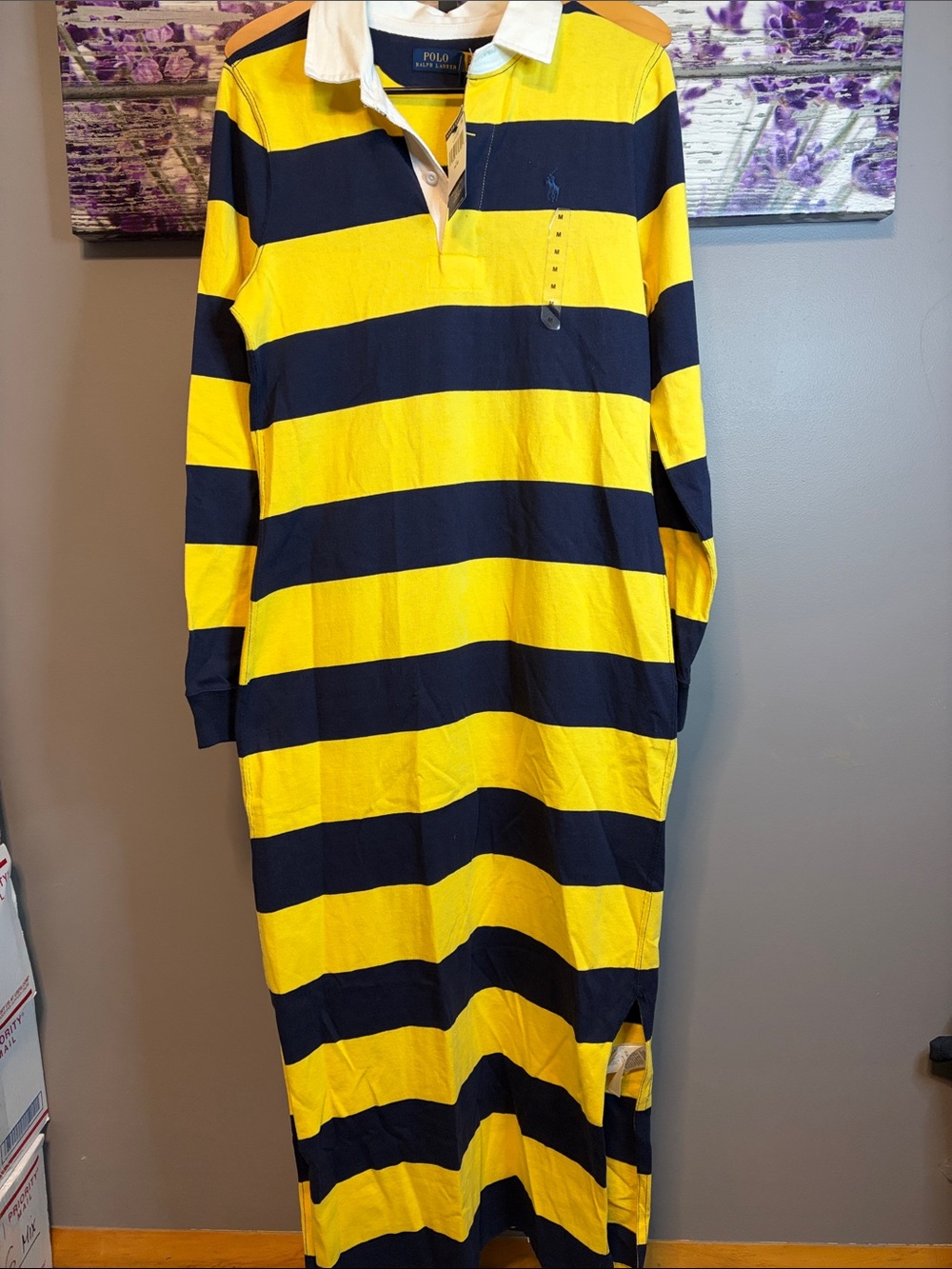 Polo Ralph Lauren Women’s  Yellow & Navy Rugby Stripe Dress Size M NWT